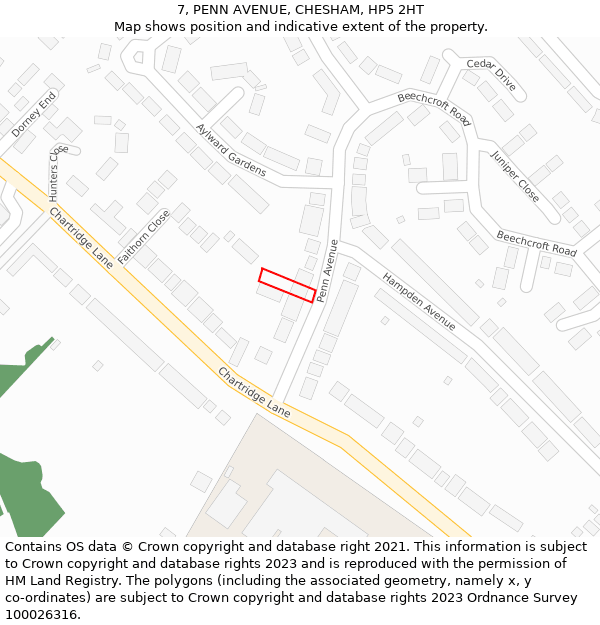 7, PENN AVENUE, CHESHAM, HP5 2HT: Location map and indicative extent of plot