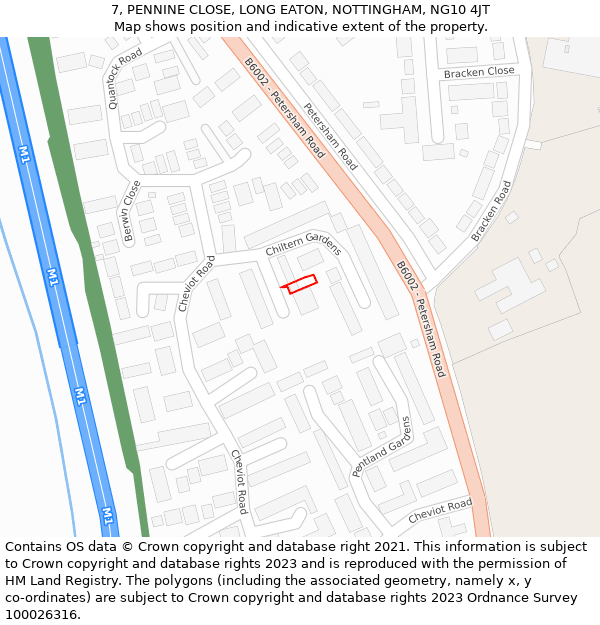 7, PENNINE CLOSE, LONG EATON, NOTTINGHAM, NG10 4JT: Location map and indicative extent of plot