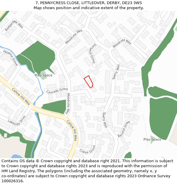 7, PENNYCRESS CLOSE, LITTLEOVER, DERBY, DE23 3WS: Location map and indicative extent of plot