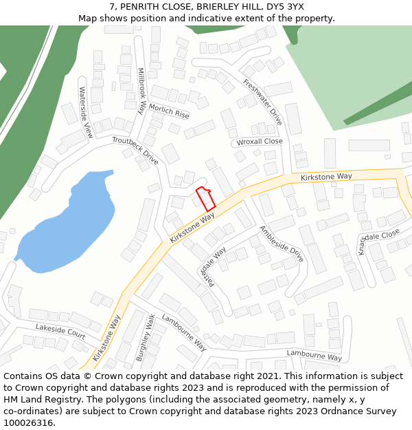7, PENRITH CLOSE, BRIERLEY HILL, DY5 3YX: Location map and indicative extent of plot