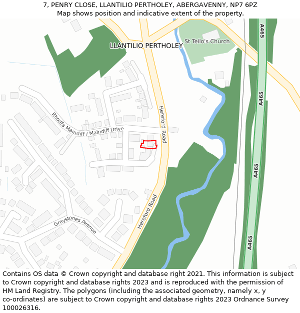 7, PENRY CLOSE, LLANTILIO PERTHOLEY, ABERGAVENNY, NP7 6PZ: Location map and indicative extent of plot