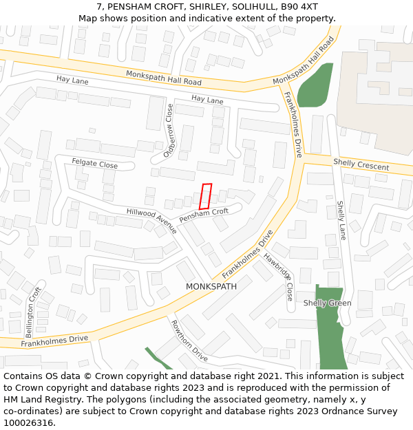 7, PENSHAM CROFT, SHIRLEY, SOLIHULL, B90 4XT: Location map and indicative extent of plot