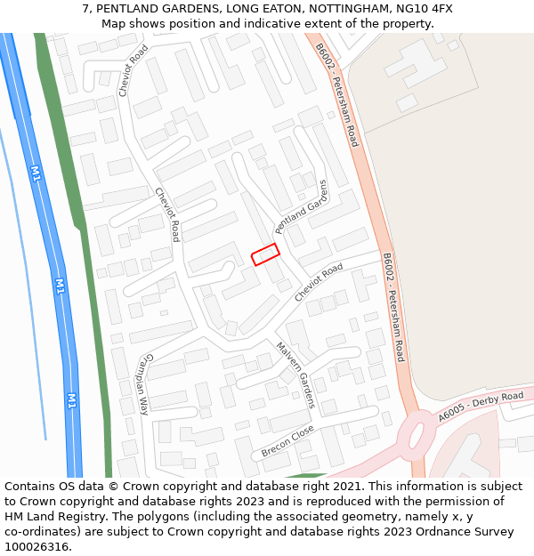 7, PENTLAND GARDENS, LONG EATON, NOTTINGHAM, NG10 4FX: Location map and indicative extent of plot