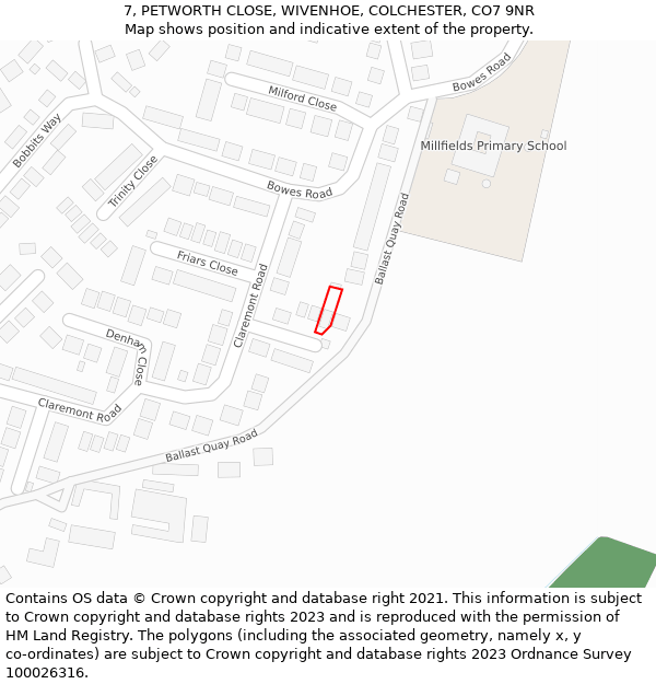7, PETWORTH CLOSE, WIVENHOE, COLCHESTER, CO7 9NR: Location map and indicative extent of plot