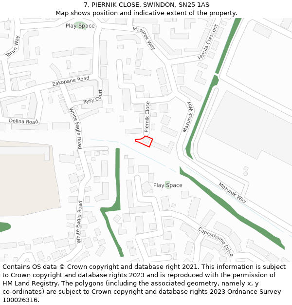 7, PIERNIK CLOSE, SWINDON, SN25 1AS: Location map and indicative extent of plot