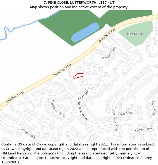 7, PINE CLOSE, LUTTERWORTH, LE17 4UT: Location map and indicative extent of plot