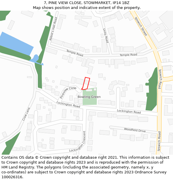 7, PINE VIEW CLOSE, STOWMARKET, IP14 1BZ: Location map and indicative extent of plot