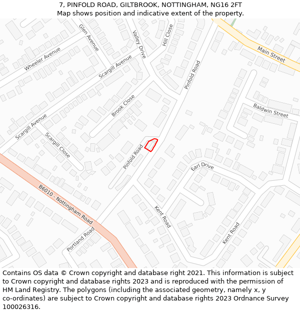 7, PINFOLD ROAD, GILTBROOK, NOTTINGHAM, NG16 2FT: Location map and indicative extent of plot