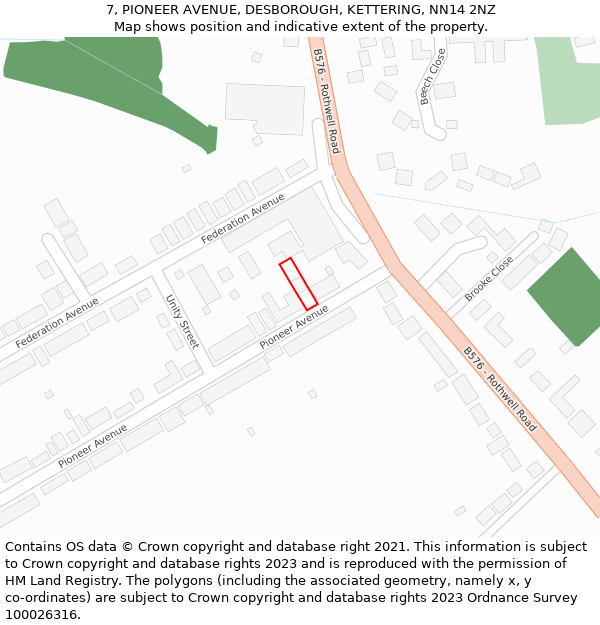 7, PIONEER AVENUE, DESBOROUGH, KETTERING, NN14 2NZ: Location map and indicative extent of plot