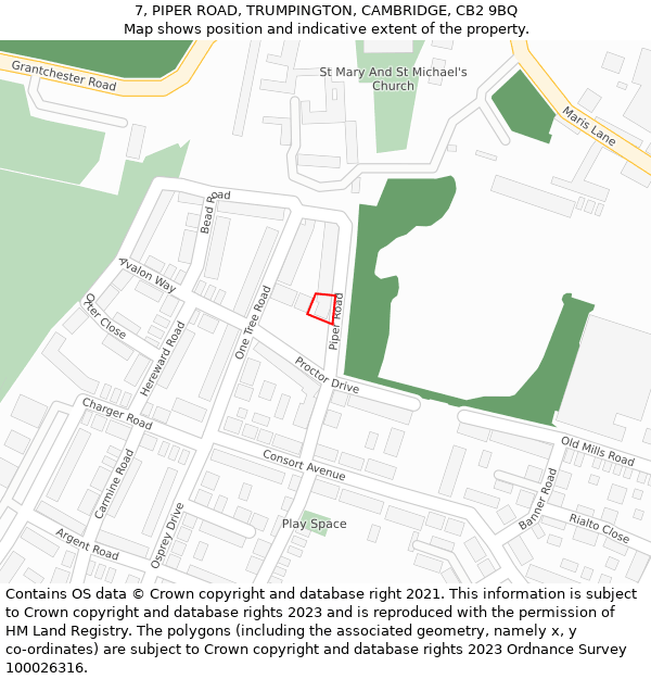 7, PIPER ROAD, TRUMPINGTON, CAMBRIDGE, CB2 9BQ: Location map and indicative extent of plot