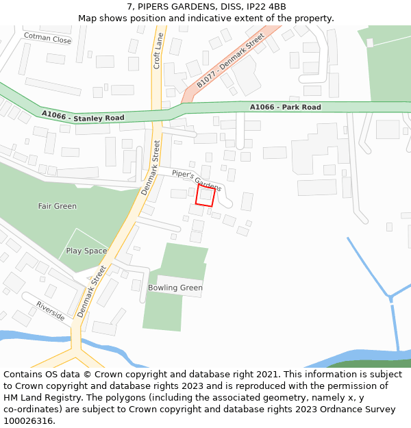 7, PIPERS GARDENS, DISS, IP22 4BB: Location map and indicative extent of plot