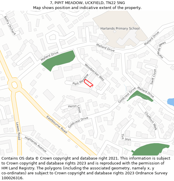 7, PIPIT MEADOW, UCKFIELD, TN22 5NG: Location map and indicative extent of plot