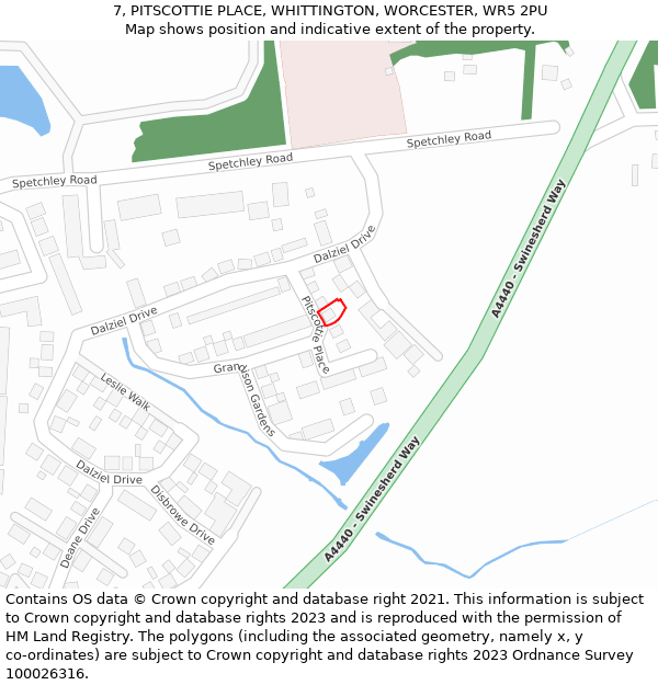 7, PITSCOTTIE PLACE, WHITTINGTON, WORCESTER, WR5 2PU: Location map and indicative extent of plot