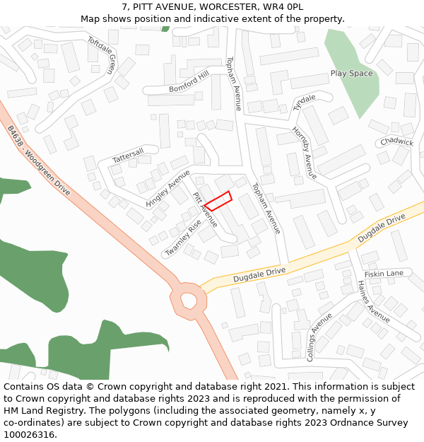 7, PITT AVENUE, WORCESTER, WR4 0PL: Location map and indicative extent of plot