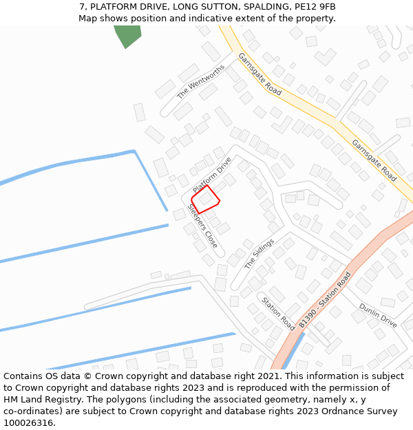 7, PLATFORM DRIVE, LONG SUTTON, SPALDING, PE12 9FB: Location map and indicative extent of plot