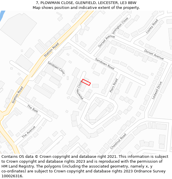 7, PLOWMAN CLOSE, GLENFIELD, LEICESTER, LE3 8BW: Location map and indicative extent of plot