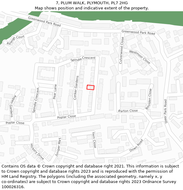 7, PLUM WALK, PLYMOUTH, PL7 2HG: Location map and indicative extent of plot