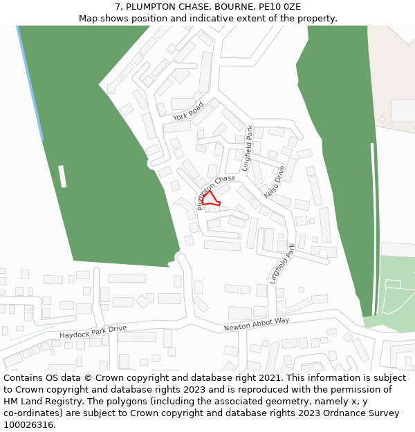 7, PLUMPTON CHASE, BOURNE, PE10 0ZE: Location map and indicative extent of plot