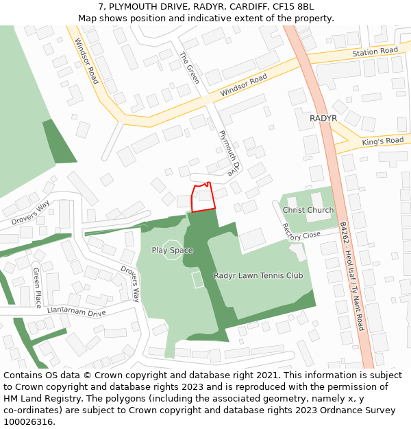 7, PLYMOUTH DRIVE, RADYR, CARDIFF, CF15 8BL: Location map and indicative extent of plot