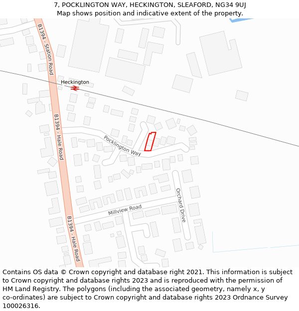 7, POCKLINGTON WAY, HECKINGTON, SLEAFORD, NG34 9UJ: Location map and indicative extent of plot