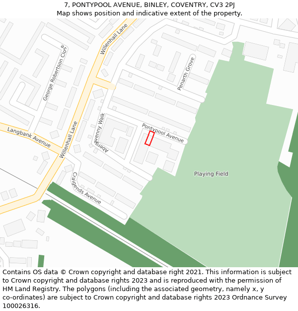 7, PONTYPOOL AVENUE, BINLEY, COVENTRY, CV3 2PJ: Location map and indicative extent of plot