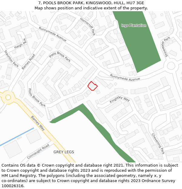 7, POOLS BROOK PARK, KINGSWOOD, HULL, HU7 3GE: Location map and indicative extent of plot