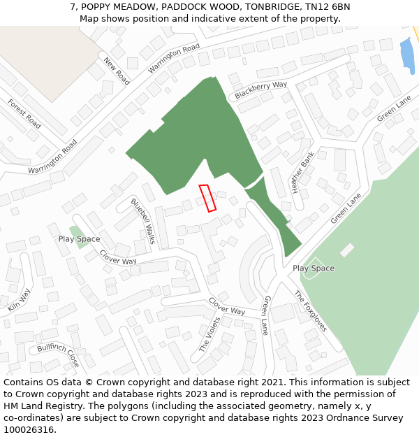 7, POPPY MEADOW, PADDOCK WOOD, TONBRIDGE, TN12 6BN: Location map and indicative extent of plot