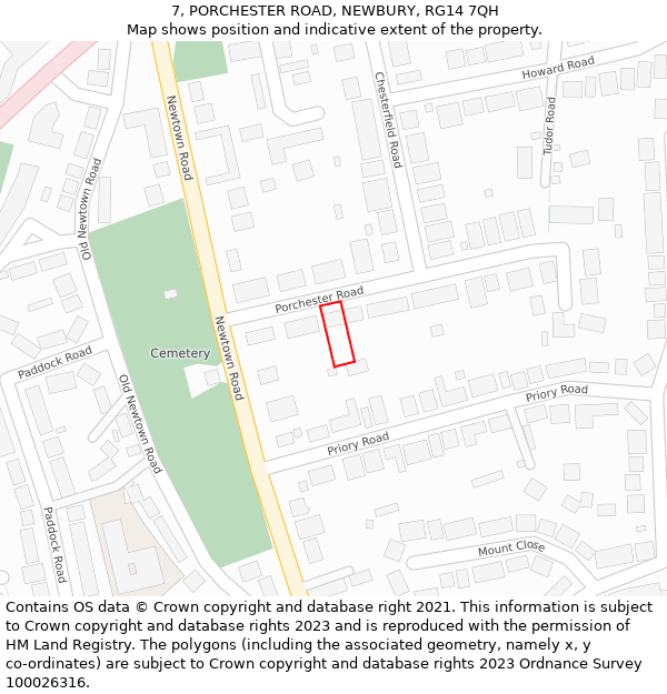7, PORCHESTER ROAD, NEWBURY, RG14 7QH: Location map and indicative extent of plot