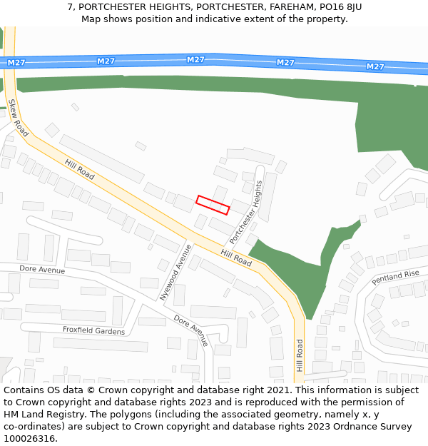 7, PORTCHESTER HEIGHTS, PORTCHESTER, FAREHAM, PO16 8JU: Location map and indicative extent of plot