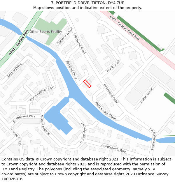 7, PORTFIELD DRIVE, TIPTON, DY4 7UP: Location map and indicative extent of plot