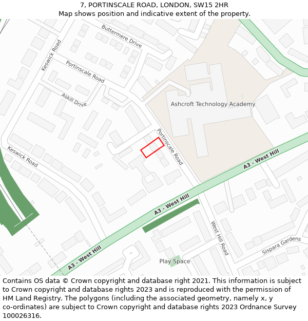 7, PORTINSCALE ROAD, LONDON, SW15 2HR: Location map and indicative extent of plot