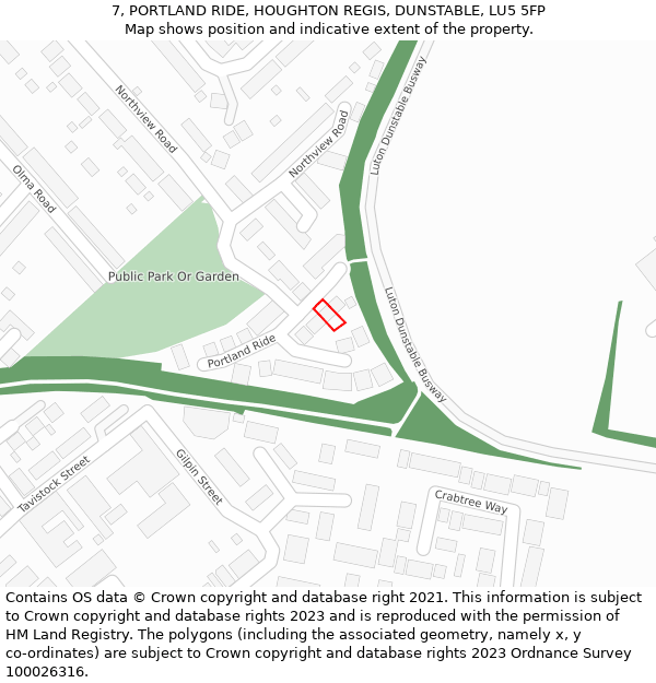 7, PORTLAND RIDE, HOUGHTON REGIS, DUNSTABLE, LU5 5FP: Location map and indicative extent of plot