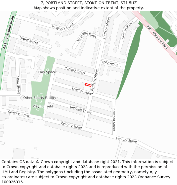 7, PORTLAND STREET, STOKE-ON-TRENT, ST1 5HZ: Location map and indicative extent of plot