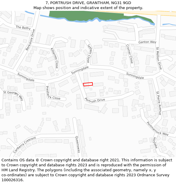 7, PORTRUSH DRIVE, GRANTHAM, NG31 9GD: Location map and indicative extent of plot