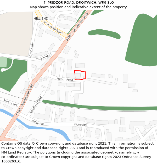 7, PRIDZOR ROAD, DROITWICH, WR9 8LQ: Location map and indicative extent of plot