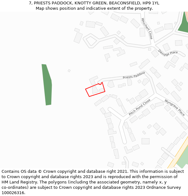 7, PRIESTS PADDOCK, KNOTTY GREEN, BEACONSFIELD, HP9 1YL: Location map and indicative extent of plot