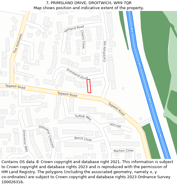 7, PRIMSLAND DRIVE, DROITWICH, WR9 7QR: Location map and indicative extent of plot