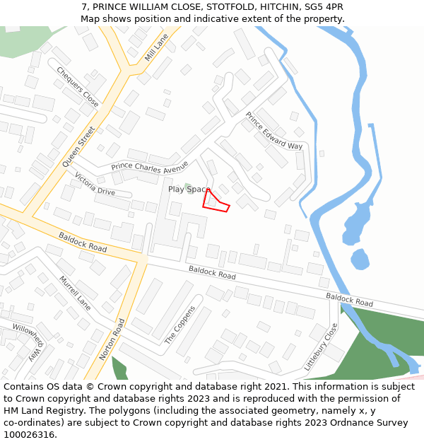 7, PRINCE WILLIAM CLOSE, STOTFOLD, HITCHIN, SG5 4PR: Location map and indicative extent of plot