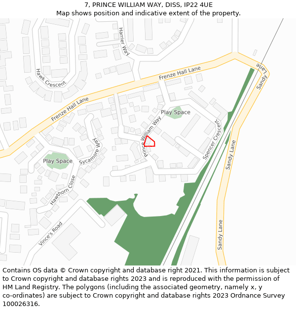 7, PRINCE WILLIAM WAY, DISS, IP22 4UE: Location map and indicative extent of plot