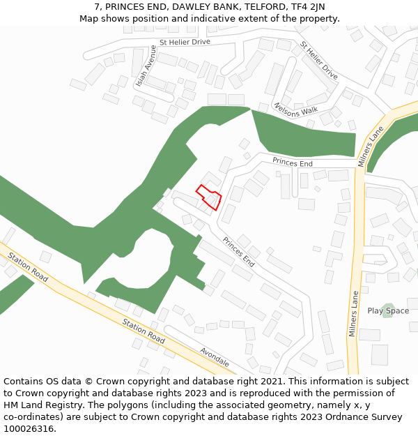 7, PRINCES END, DAWLEY BANK, TELFORD, TF4 2JN: Location map and indicative extent of plot