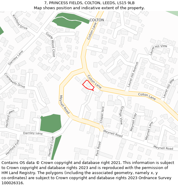 7, PRINCESS FIELDS, COLTON, LEEDS, LS15 9LB: Location map and indicative extent of plot