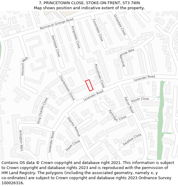7, PRINCETOWN CLOSE, STOKE-ON-TRENT, ST3 7WN: Location map and indicative extent of plot