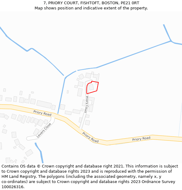 7, PRIORY COURT, FISHTOFT, BOSTON, PE21 0RT: Location map and indicative extent of plot