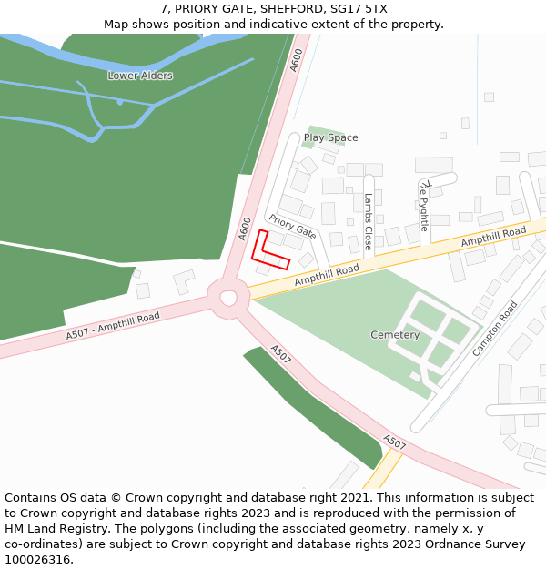 7, PRIORY GATE, SHEFFORD, SG17 5TX: Location map and indicative extent of plot