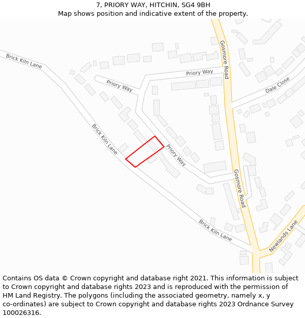 7, PRIORY WAY, HITCHIN, SG4 9BH: Location map and indicative extent of plot