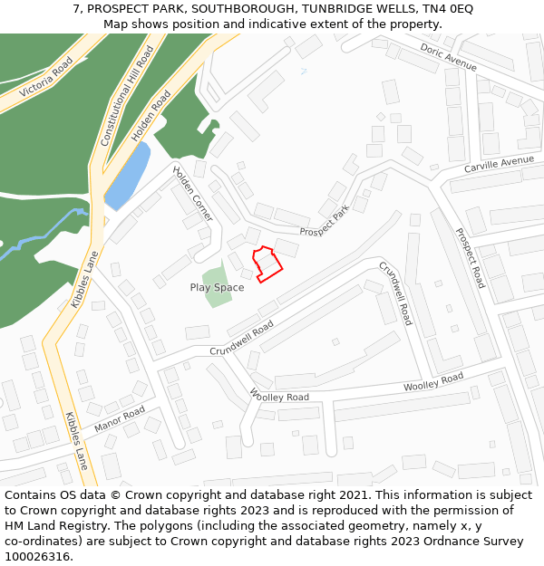 7, PROSPECT PARK, SOUTHBOROUGH, TUNBRIDGE WELLS, TN4 0EQ: Location map and indicative extent of plot