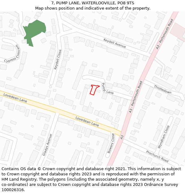 7, PUMP LANE, WATERLOOVILLE, PO8 9TS: Location map and indicative extent of plot