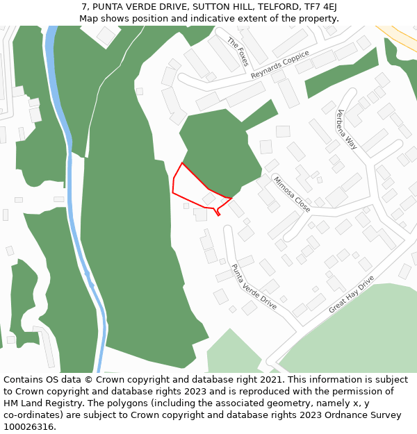 7, PUNTA VERDE DRIVE, SUTTON HILL, TELFORD, TF7 4EJ: Location map and indicative extent of plot