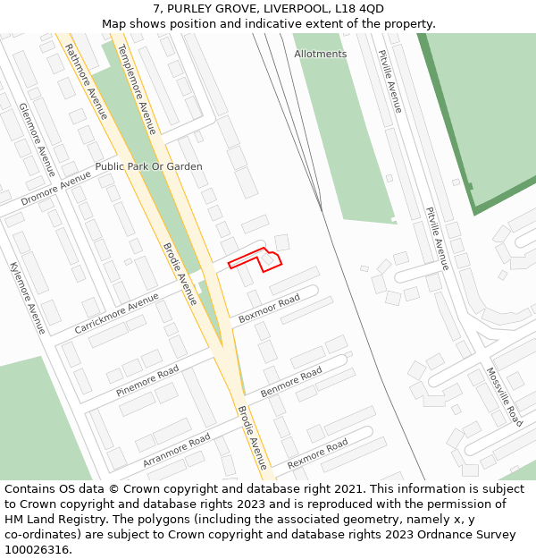 7, PURLEY GROVE, LIVERPOOL, L18 4QD: Location map and indicative extent of plot