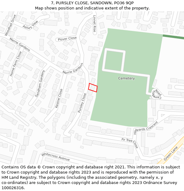 7, PURSLEY CLOSE, SANDOWN, PO36 9QP: Location map and indicative extent of plot